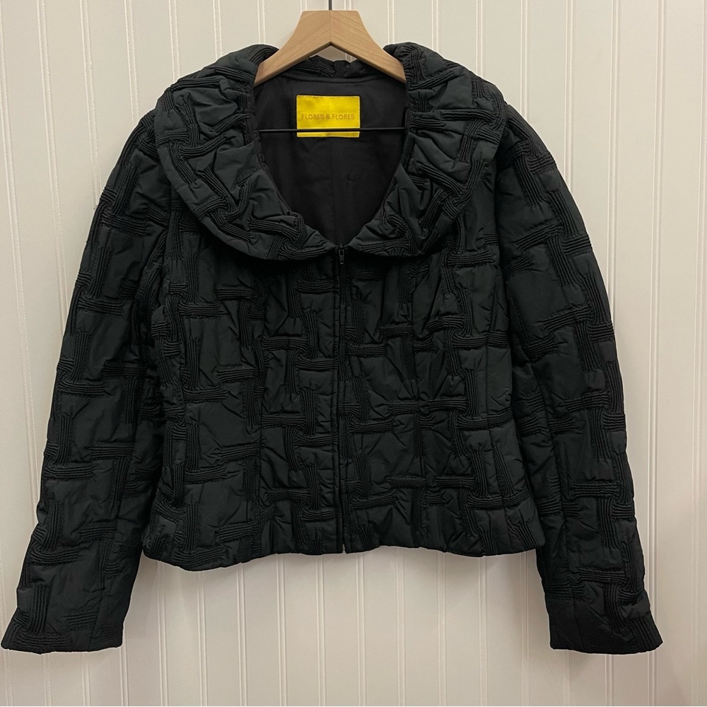 Flores & Flores Bamboo Quilted Pattern Wide Collar Evening Jacket Sz 8